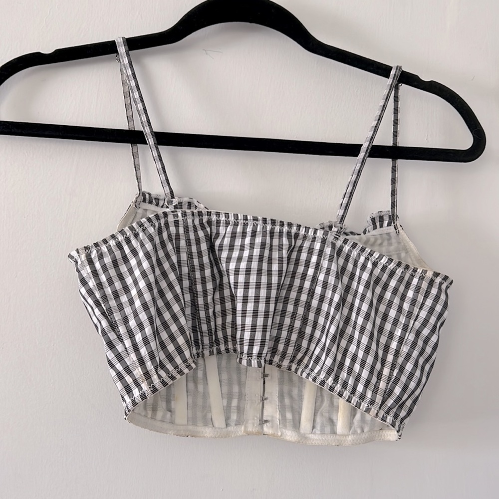 For Love and Lemons checkered plaid bustier bralette top with ruffle details - Picture 2 of 2